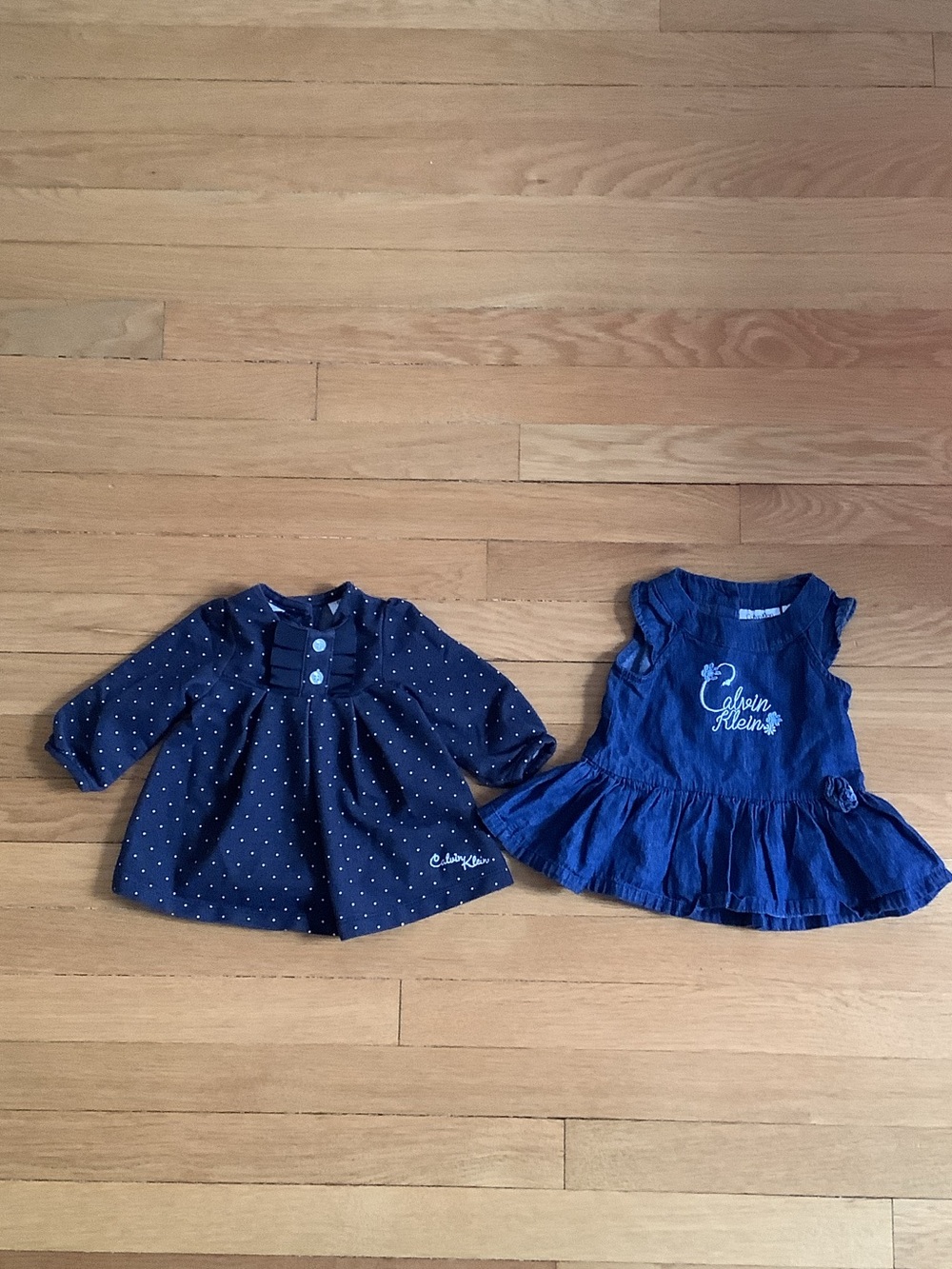 Calvin Klein Navy Polka Dot Long-Sleeve Dress & Royal Blue Ruffle Tank Dress